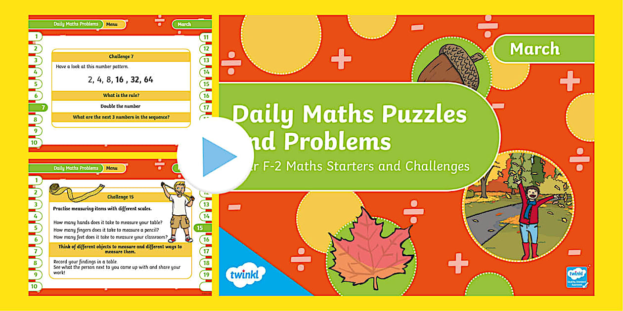 March F-2 Maths Puzzle and Problem Starters (teacher made)