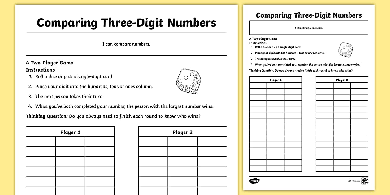 Comparing Three Digit Numbers Worksheet / Worksheet Twinkl