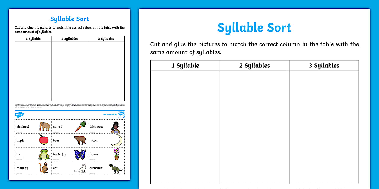 Syllable Sort Worksheet Twinkl