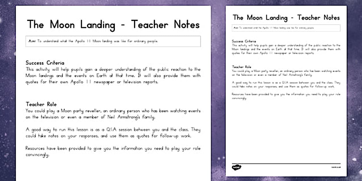 The Moon Landing Teacher Notes (teacher made) - Twinkl