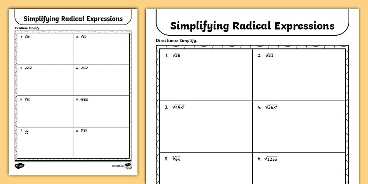 Simplifying Radicals Worksheet Resource Twinkl USA