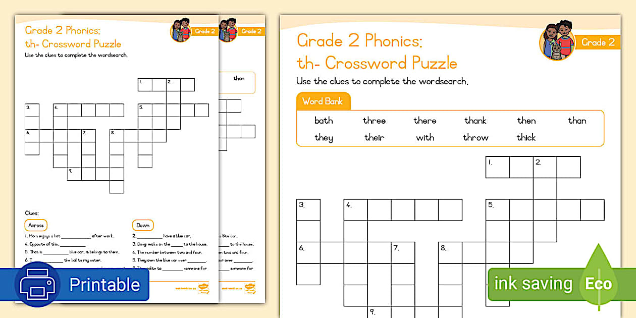 Grade 2 Phonics: th : Crossword Puzzle