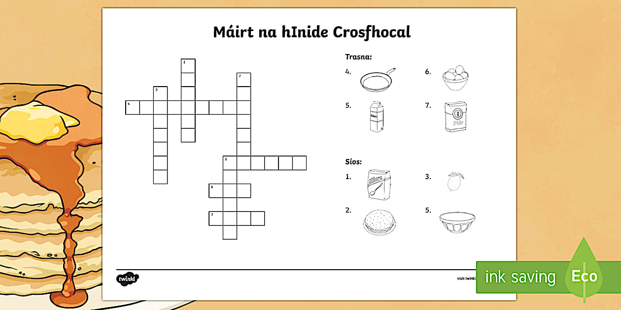Pancake Tuesday Crossword Gaeilge Shrove Tuesday Crossword
