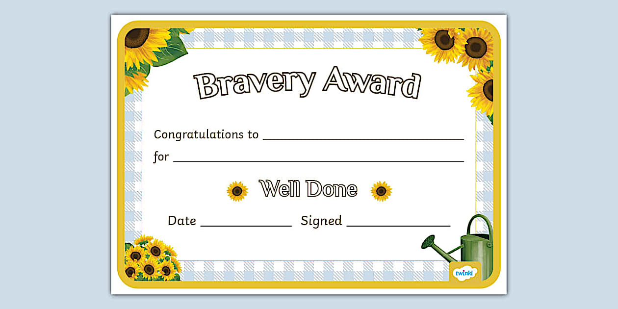 Sunflower Themed Bravery Award Certificate (Teacher Made)
