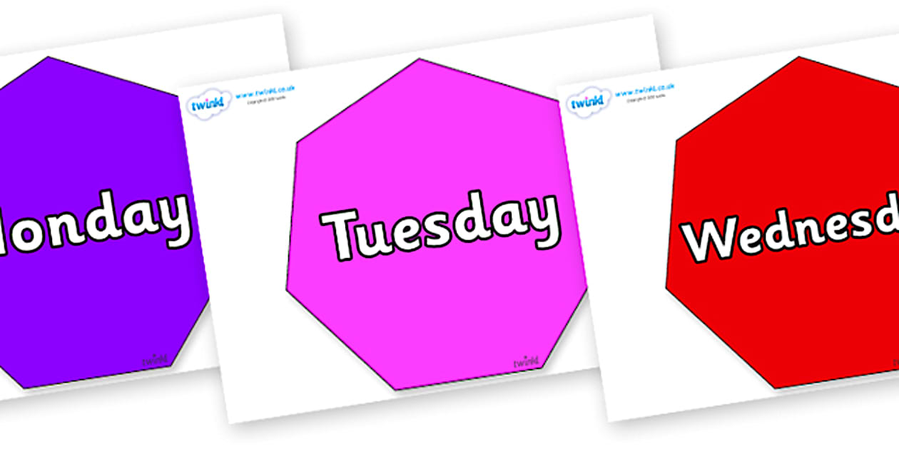 Days of the Week on Heptagons (teacher made) - Twinkl