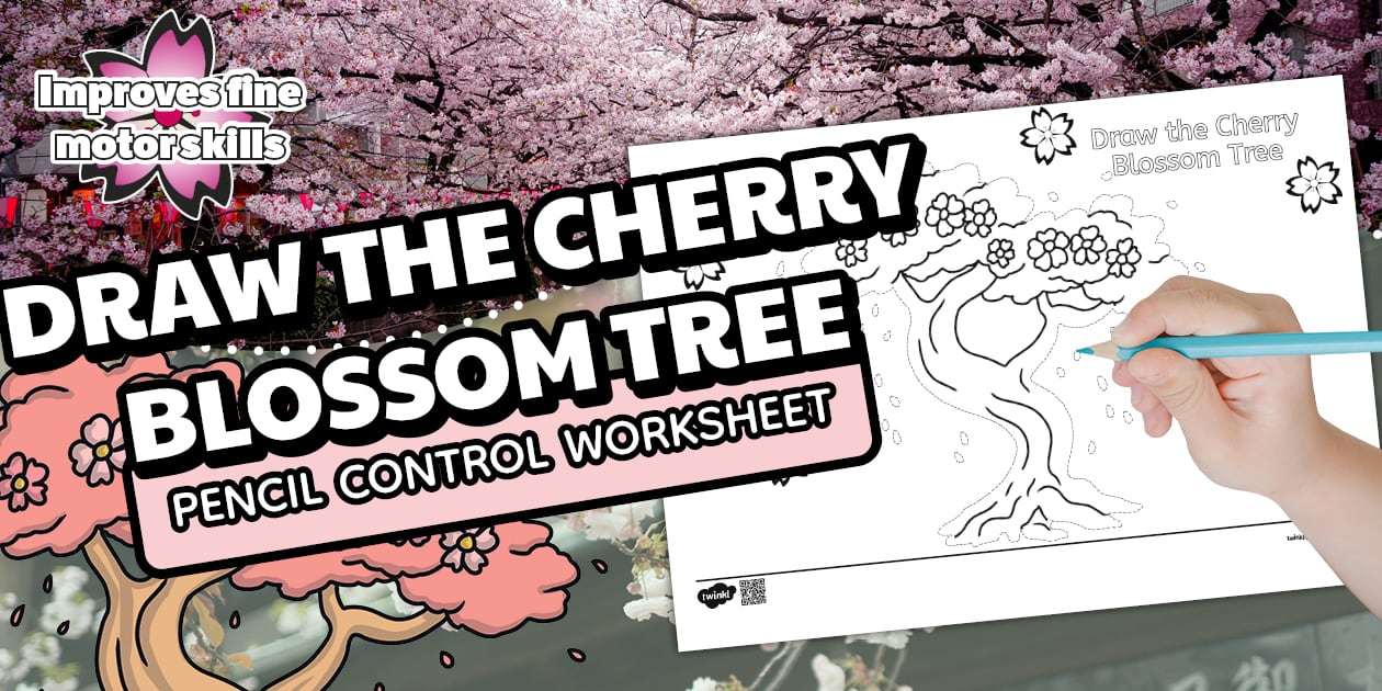 * NEW * Draw the Cherry Blossom Tree Pencil Control Worksheet