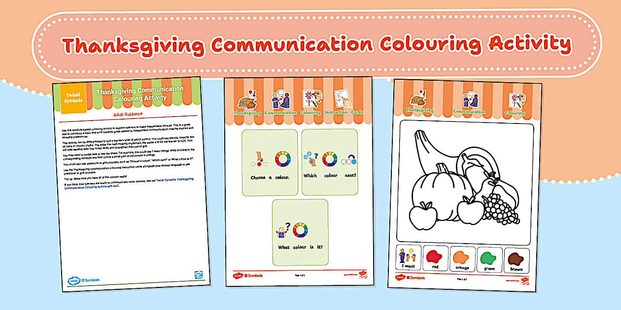 Twinkl Symbols:Thanksgiving Communication Colouring Activity
