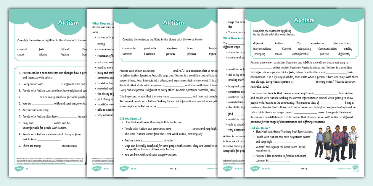Autism Differentiated Cloze Activity (teacher made) - Twinkl