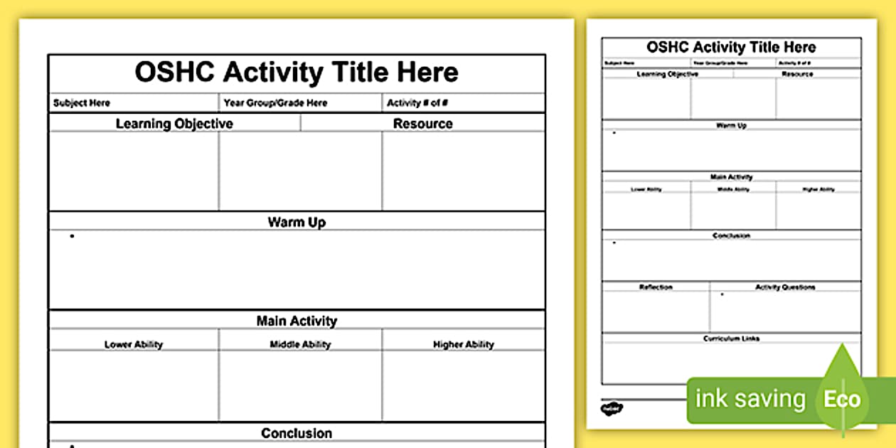 OSHC Activity Plan Template (teacher made) - Twinkl