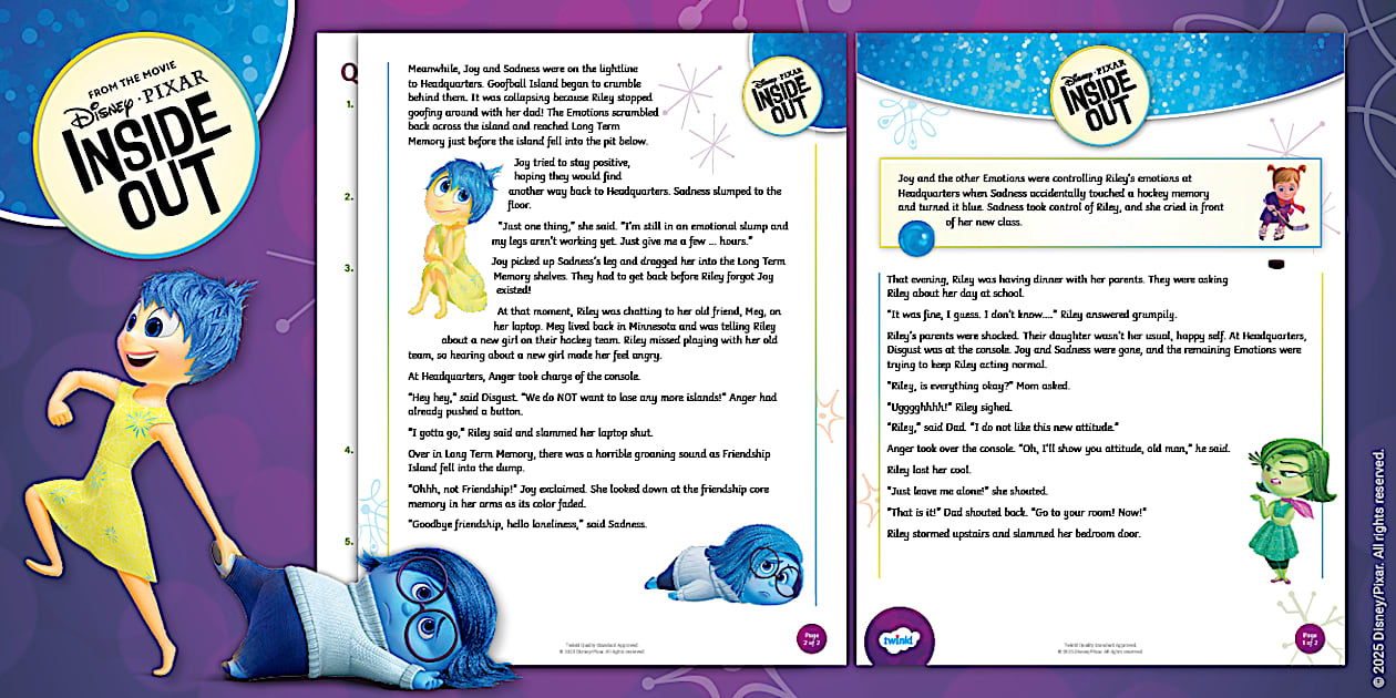 Inside Out: Third Grade Reading Passage Worksheet - Twinkl