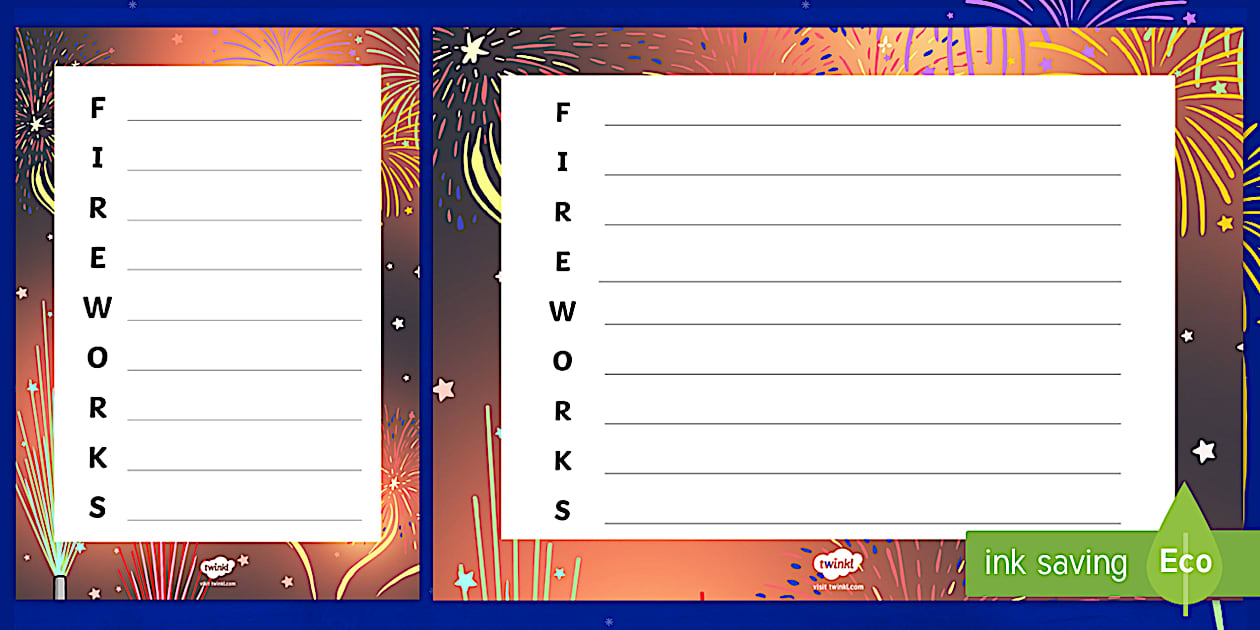Cursive Fireworks Themed Acrostic Poem Template - Twinkl