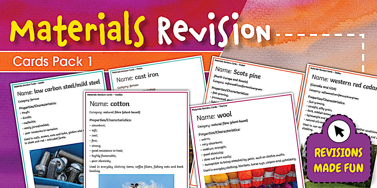 Revison Card Examples Materials Revision Cards Pack 1