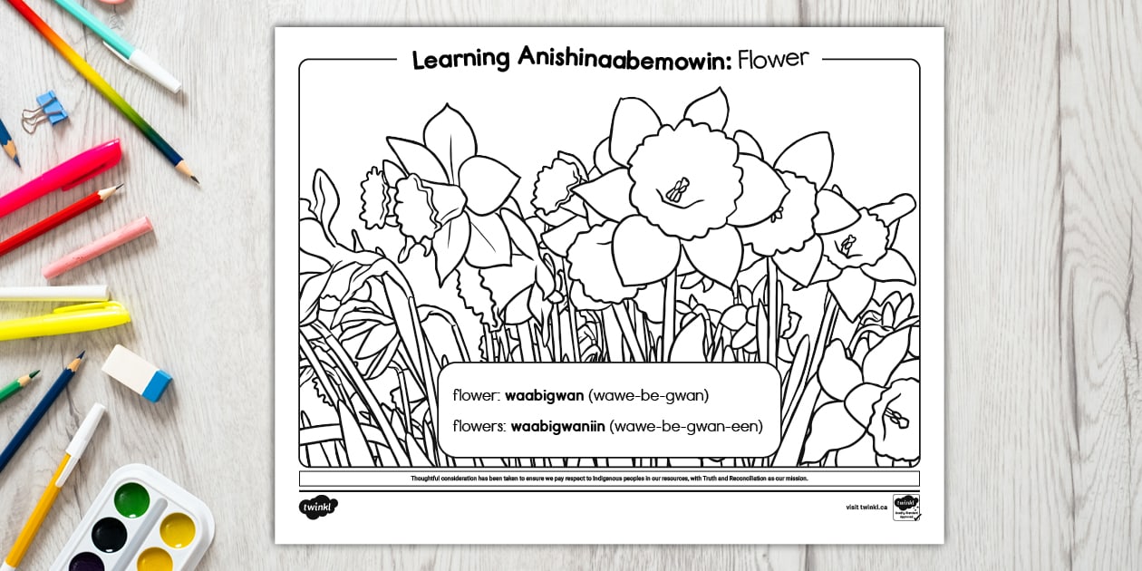 Learning Anishinaabemowin: Flower Colouring Page