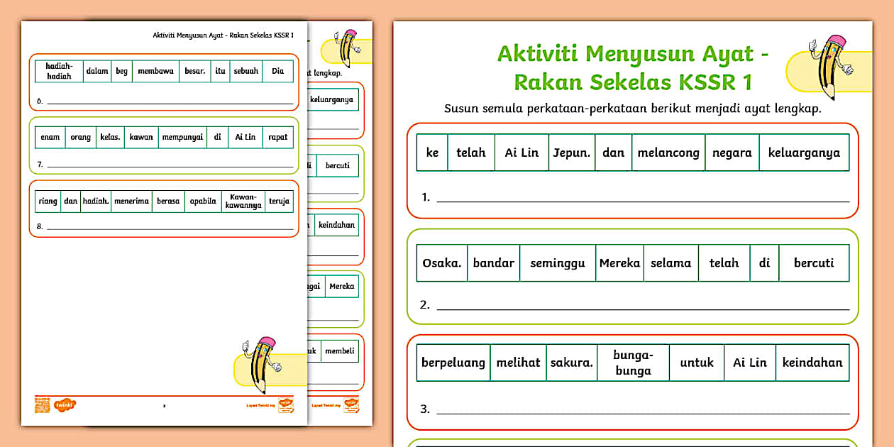 Aktiviti Menyusun Ayat - Rakan Sekelas KSSR 1 (teacher made)