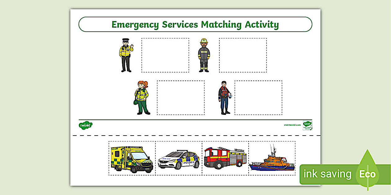 Emergency Services Cut and Stick Matching Activity - Twinkl