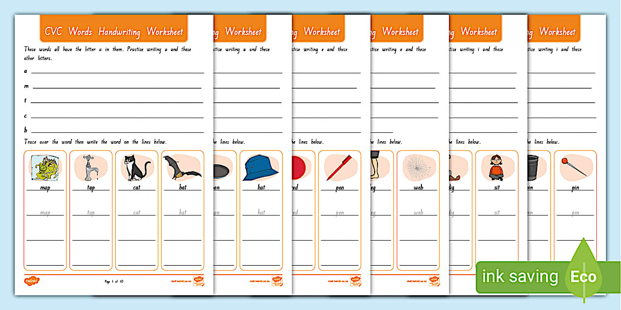 Cursive CVC Words Handwriting Worksheets (teacher made)