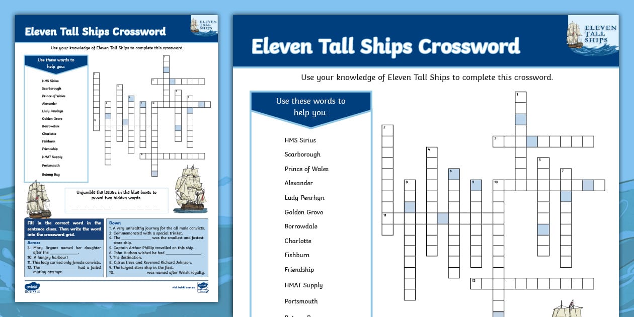 Eleven Tall Ships Crossword (teacher made) Twinkl