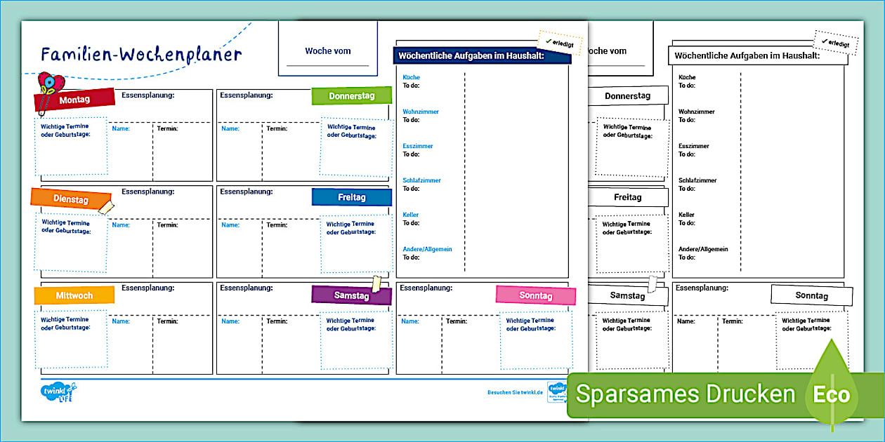 Familienplaner für jede Woche - Poster (Wochenplaner) | Grundschule