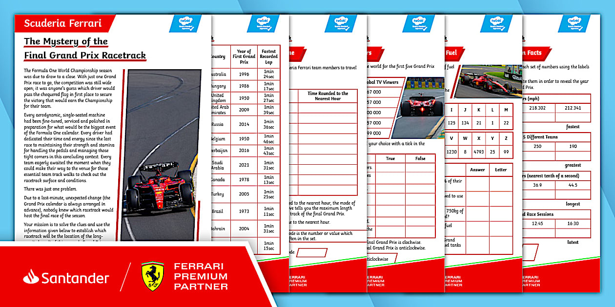Repo Racetrack FREE! - 👉 UKS2 Scuderia Ferrari Maths Mystery Game