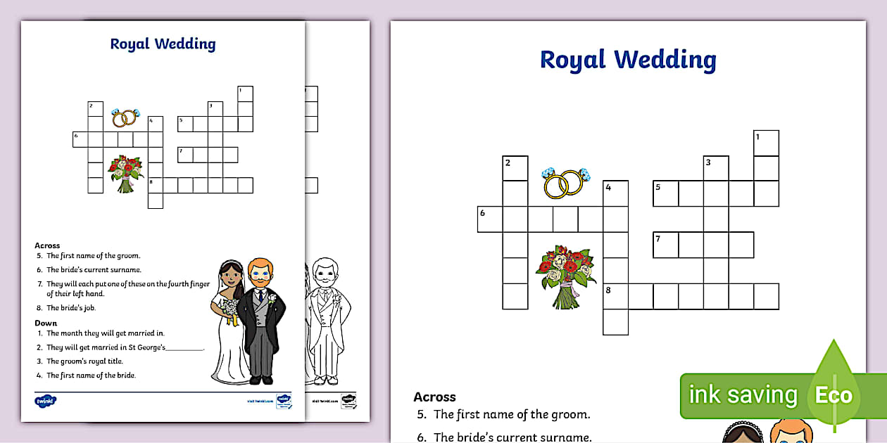 Royal Wedding Crossword Puzzle (teacher made) Twinkl