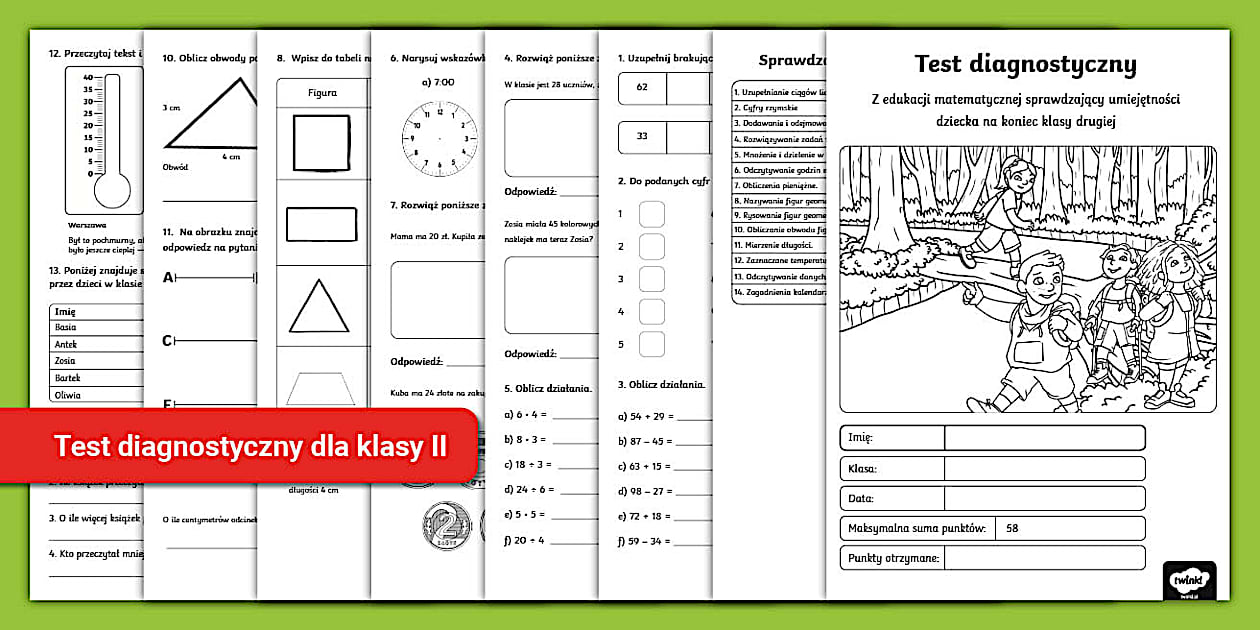 Test diagnostyczny końcoworoczny | Klasa 2 | Edukacja matematyczna
