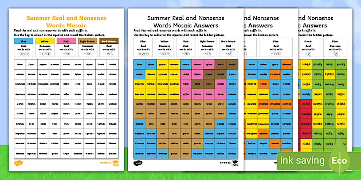 Summer Phase 6 Phonics Mosaic Activity Sheets Twinkl