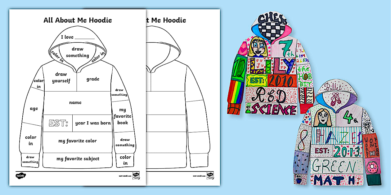 Printable Worksheet All About Me Hoodie Template Twinkl USA