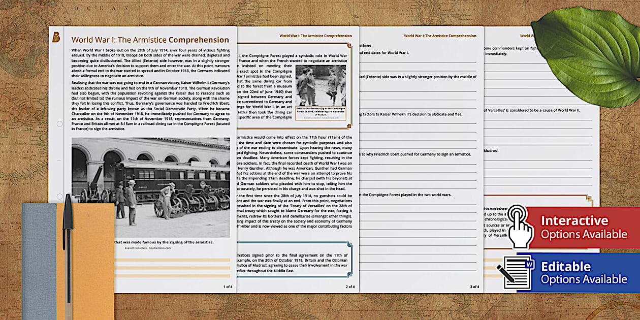 World War I: The Armistice Comprehension - Twinkl