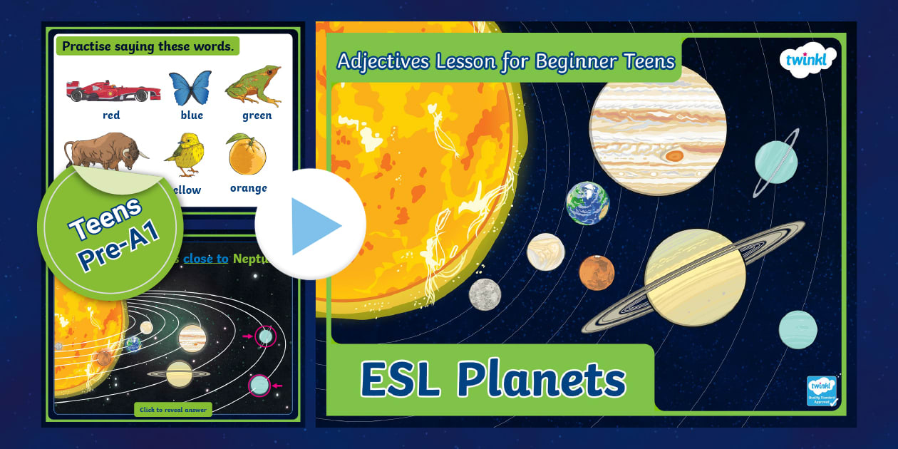 ESL Planets & Adjectives: PPT Lesson [Teens, Pre-A1]