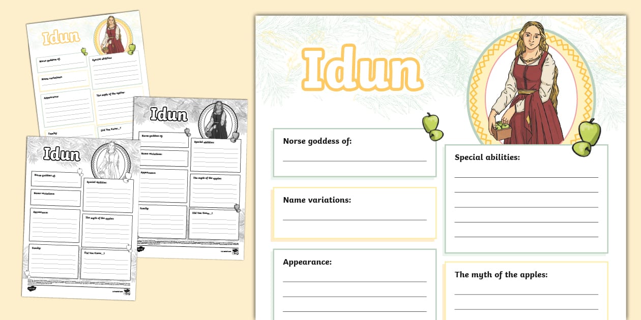 Idun Goddess of Youth Fact File Template - Twinkl