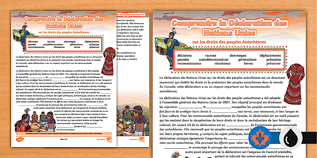 United Nations Declaration on the Rights of Indigenous Peoples Cloze French United Nations Declaration on the Rights of Indigenous Peoples Cloze French