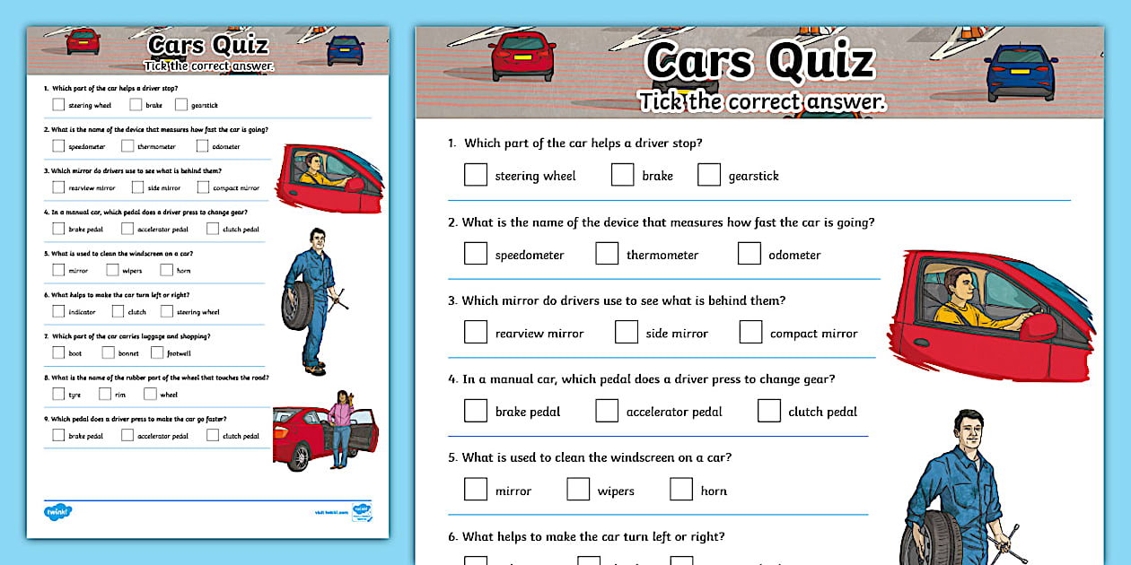 Car General Knowledge Paper Quiz (Teacher-Made) - Twinkl