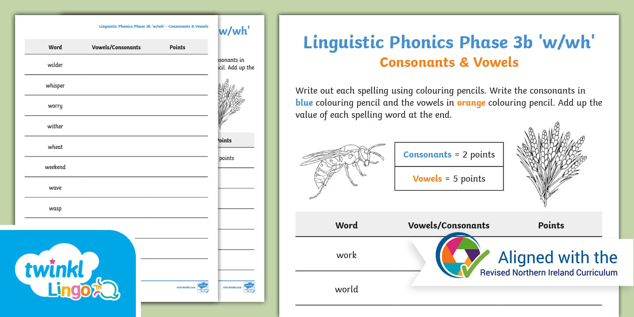 Linguistic Phonics Phase 3b #39 w/wh #39 Consonants Vowels