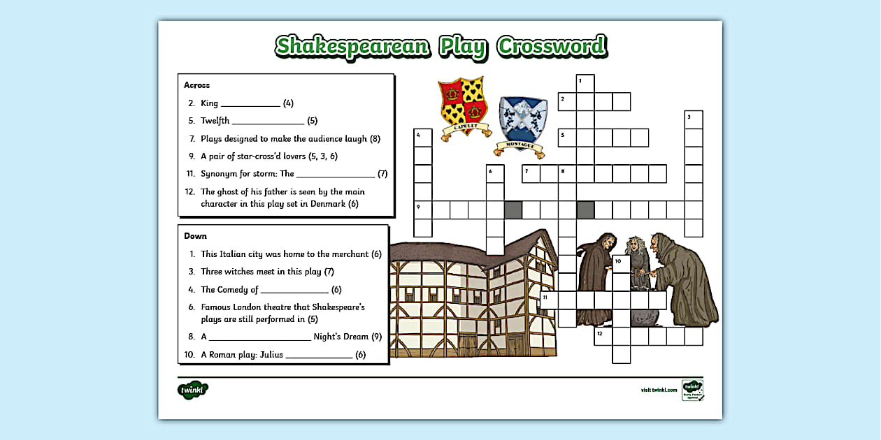 KS2 Shakespearean Play Crossword (teacher made) Twinkl