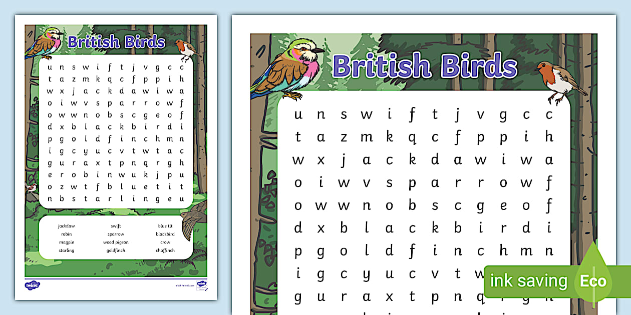 Editable KS1 British Birds Word Search (teacher made)