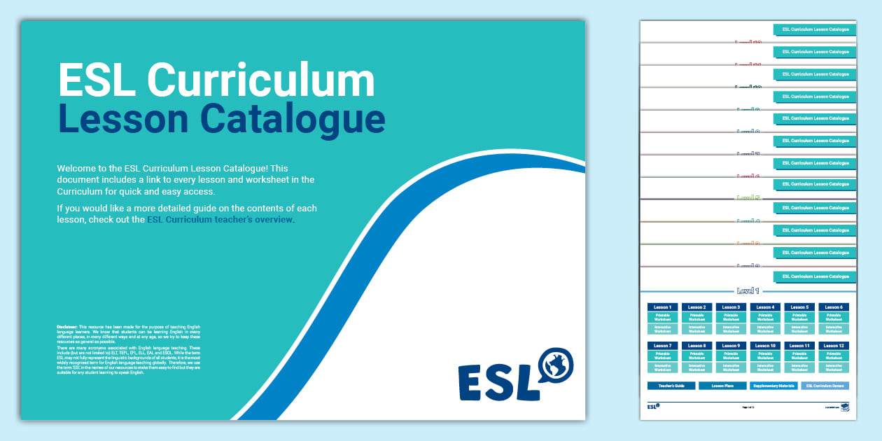 ESL Curriculum Lesson Catalogue for Teachers (TeacherMade)