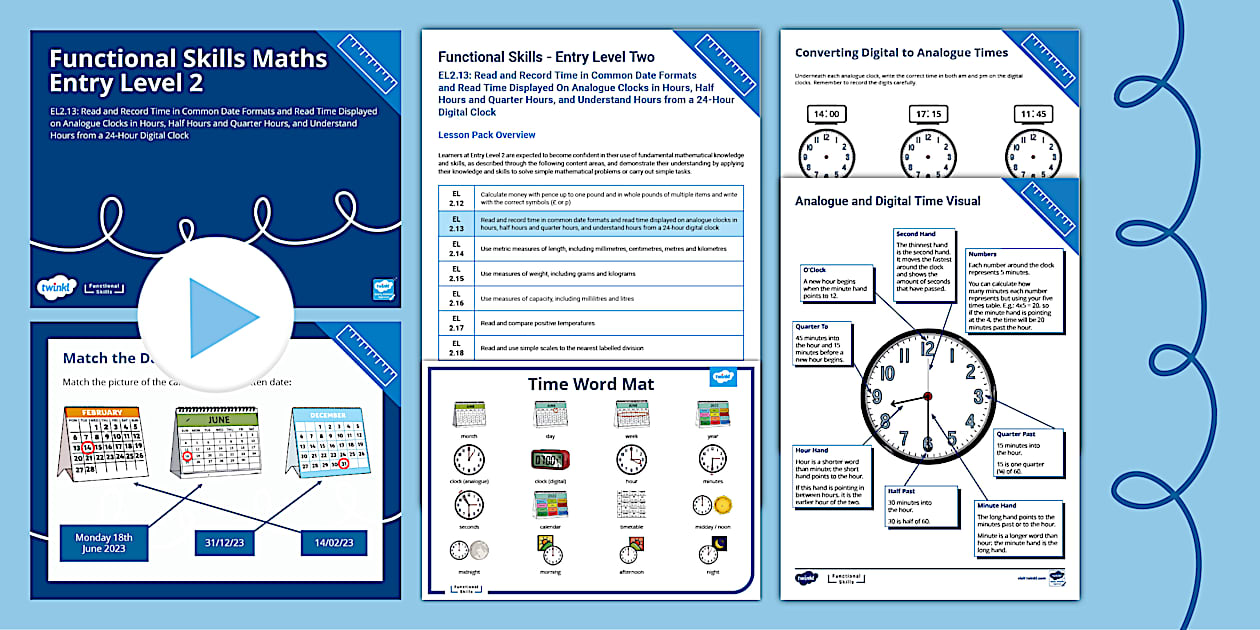 Maths functional skills entry level 2 13 read and record time in