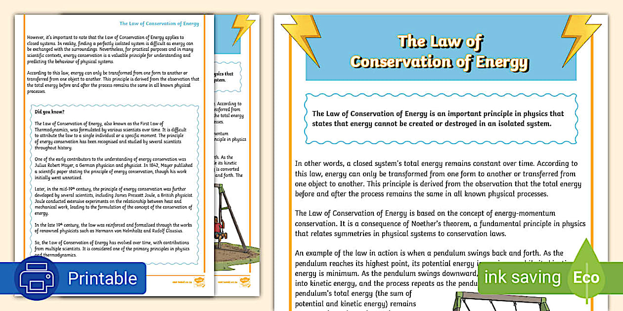 Law of Conservation of Energy Grade 7 | Educational Resource