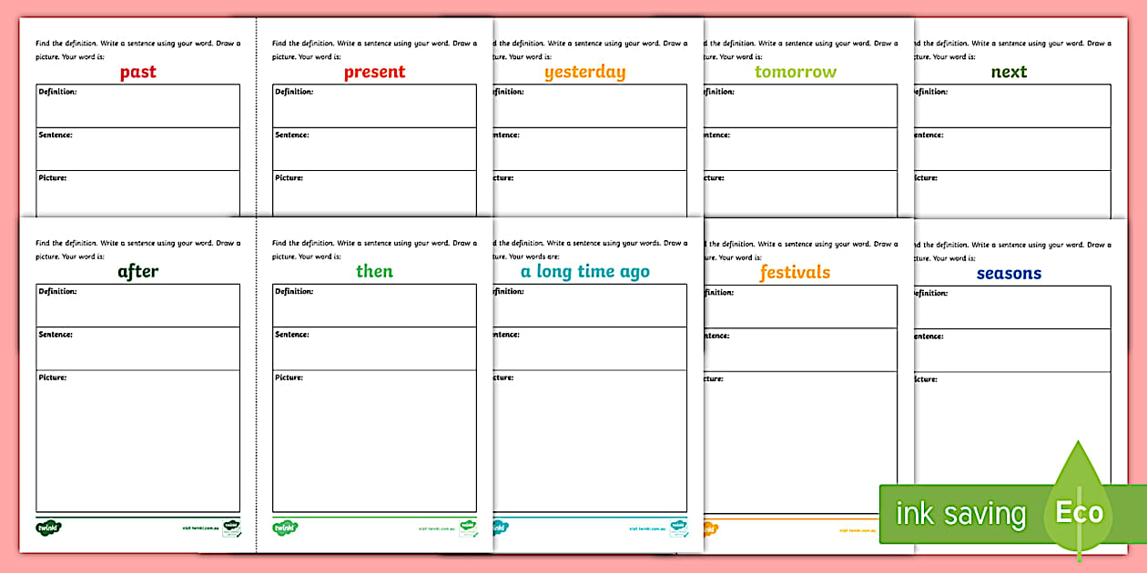 QLD Past, Present, Future Word Wall Activity - Twinkl