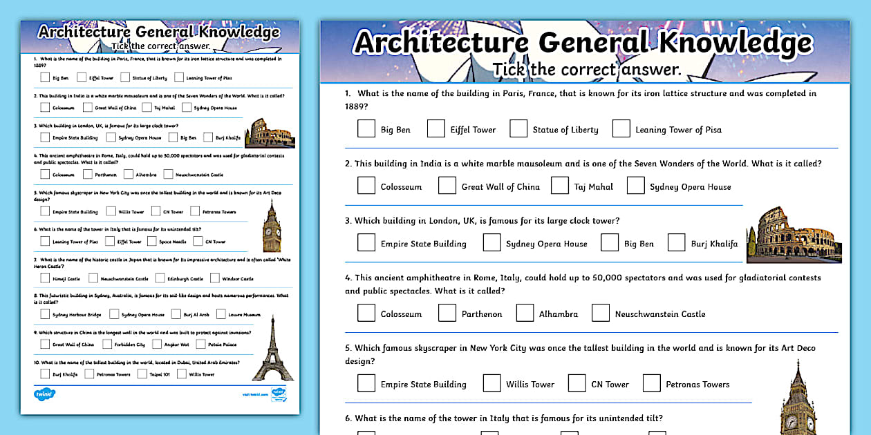 Architecture General Knowledge Questions Quiz (teacher made)