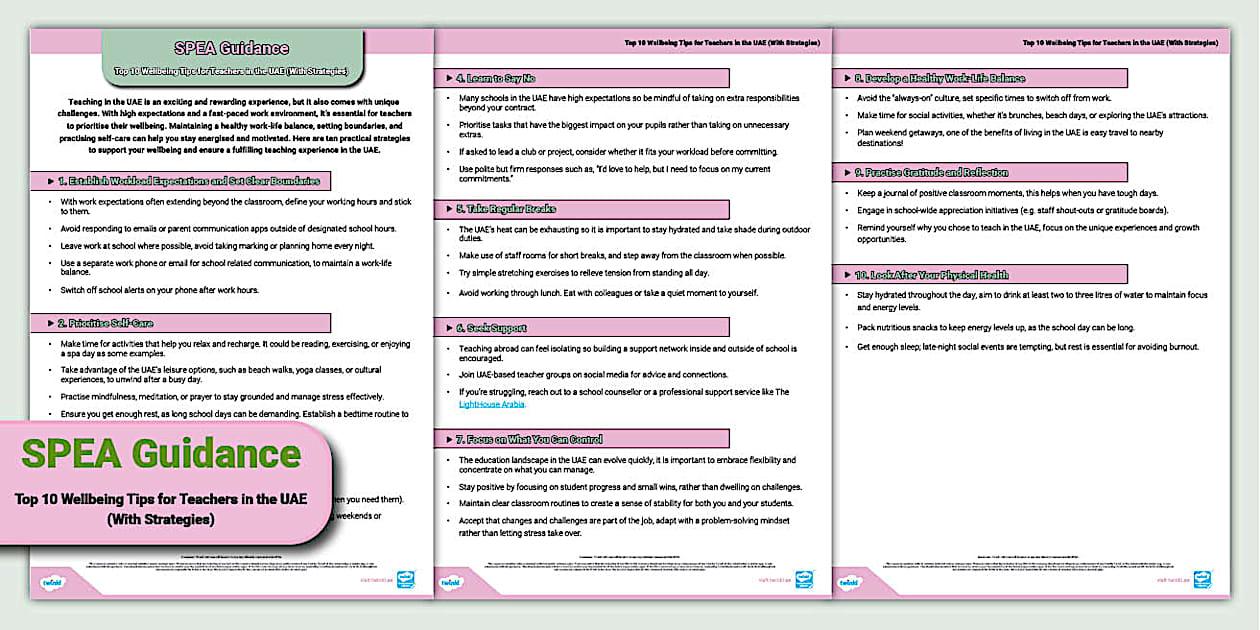 SPEA - Top 10 Wellbeing Tips for Teachers in the UAE (With Strategies)