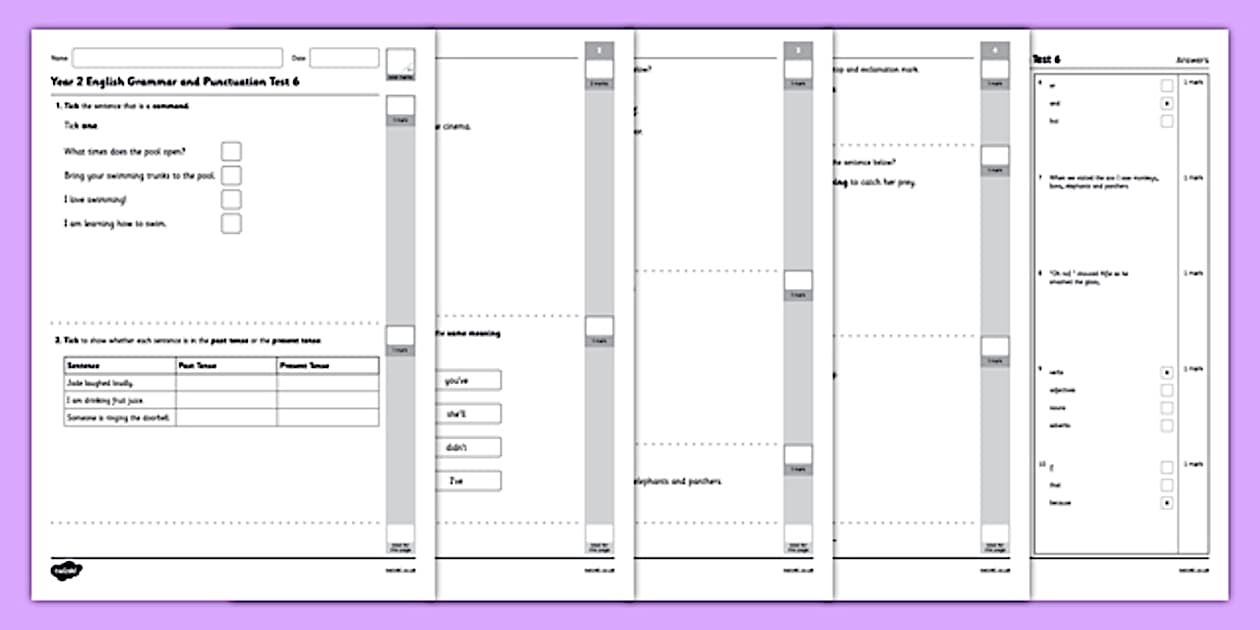 Year 2 Grammar and Punctuation Test 6 (Lehrer gemacht)