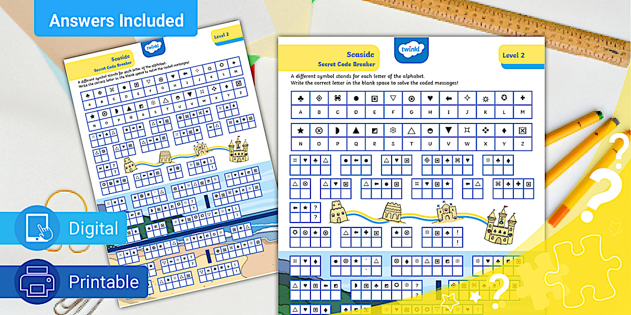 Seaside Secret Code Breaker - L2 - Twinkl - Kids Puzzles