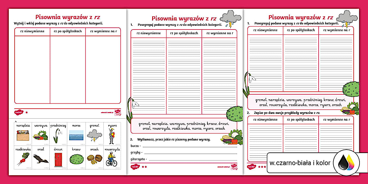 ćwiczenia Ortograficzne Rz Po Spółgłoskach Pisownia wyrazów z rz | Ćwiczenia ortograficzne | 3 poziomy