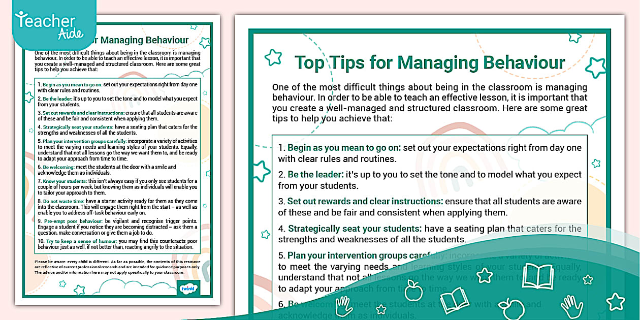 Teacher Aide Top Tips for Managing Behaviour (teacher made)