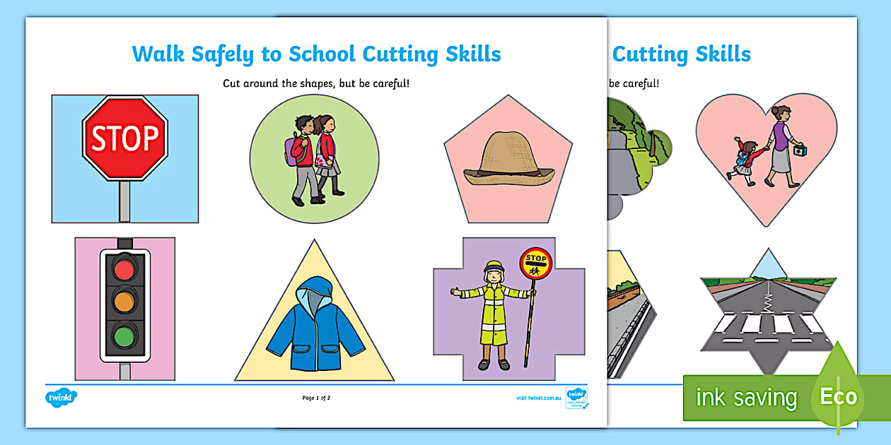 Walk Safely to School Day | Cutting Skills Worksheet