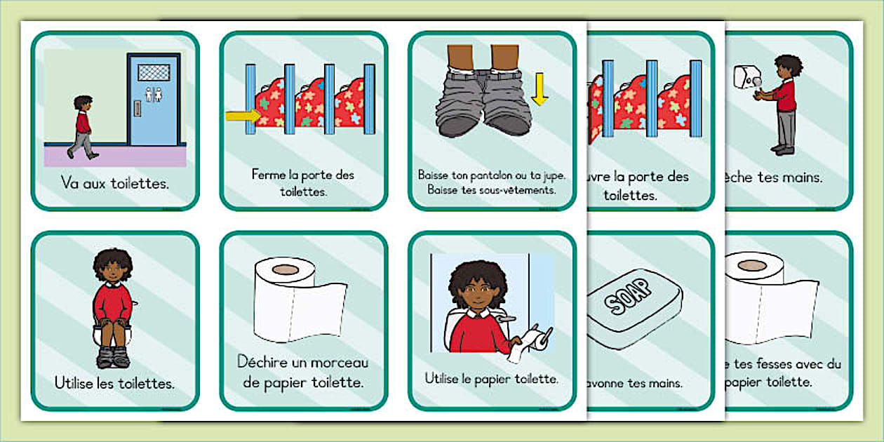 Affiches Mode D'emploi Toilettes Sèches à Imprimer Cartes illustrées pour visualiser les étapes d'une visite des toilettes
