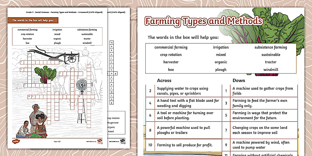Farming Types and Methods Crossword (teacher made)