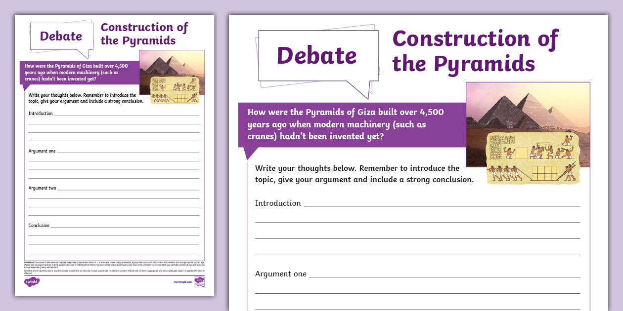 How Were the Pyramids Built? Debate Writing Frame - Twinkl
