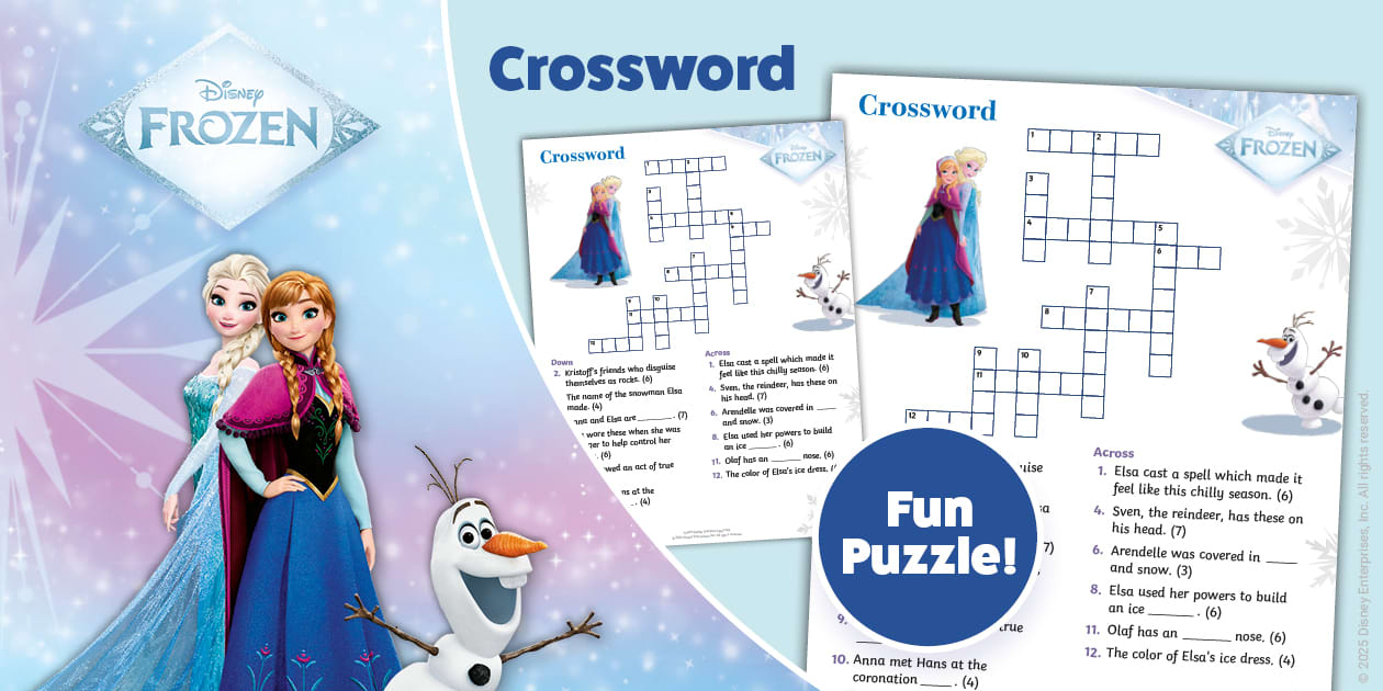 Frozen Crossword Puzzle for Kids Disney Twinkl USA